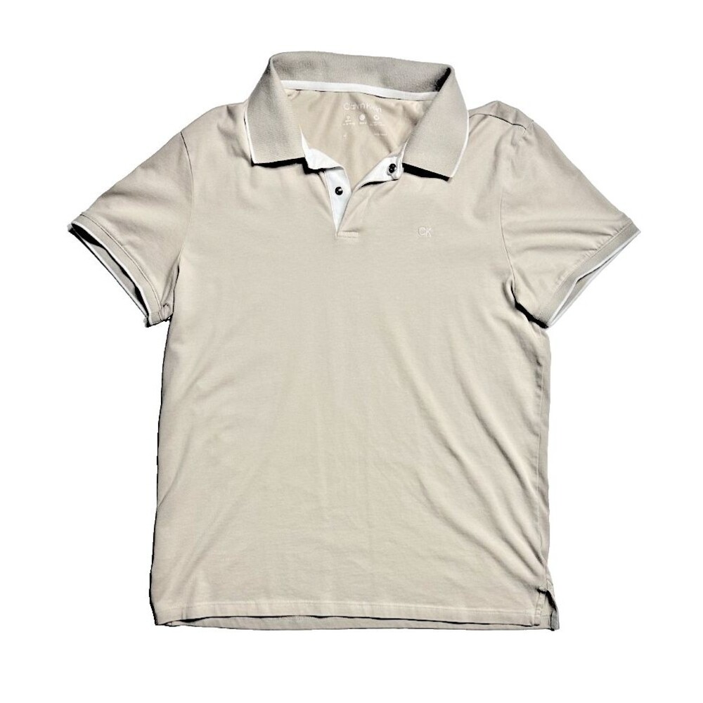 Calvin Klein Mens Polo Shirt Beige Short Sleeve Casual Golf Size Medium
